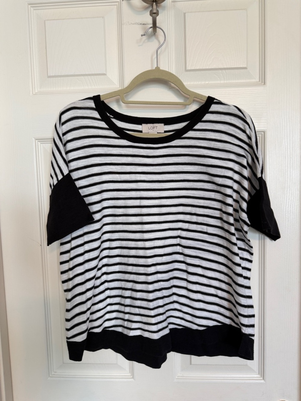 LOFT Black and White Striped Short Sleeve Top